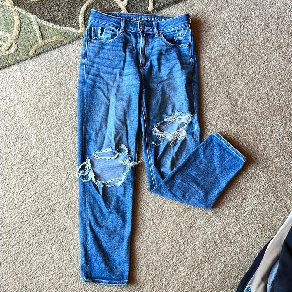 American Eagle Outfitters Blue Skinny Jeans with Distressed Knees